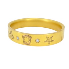 Vintage 10k Gold Masonic Diamond Bracelet Freemason Hinged Bangle