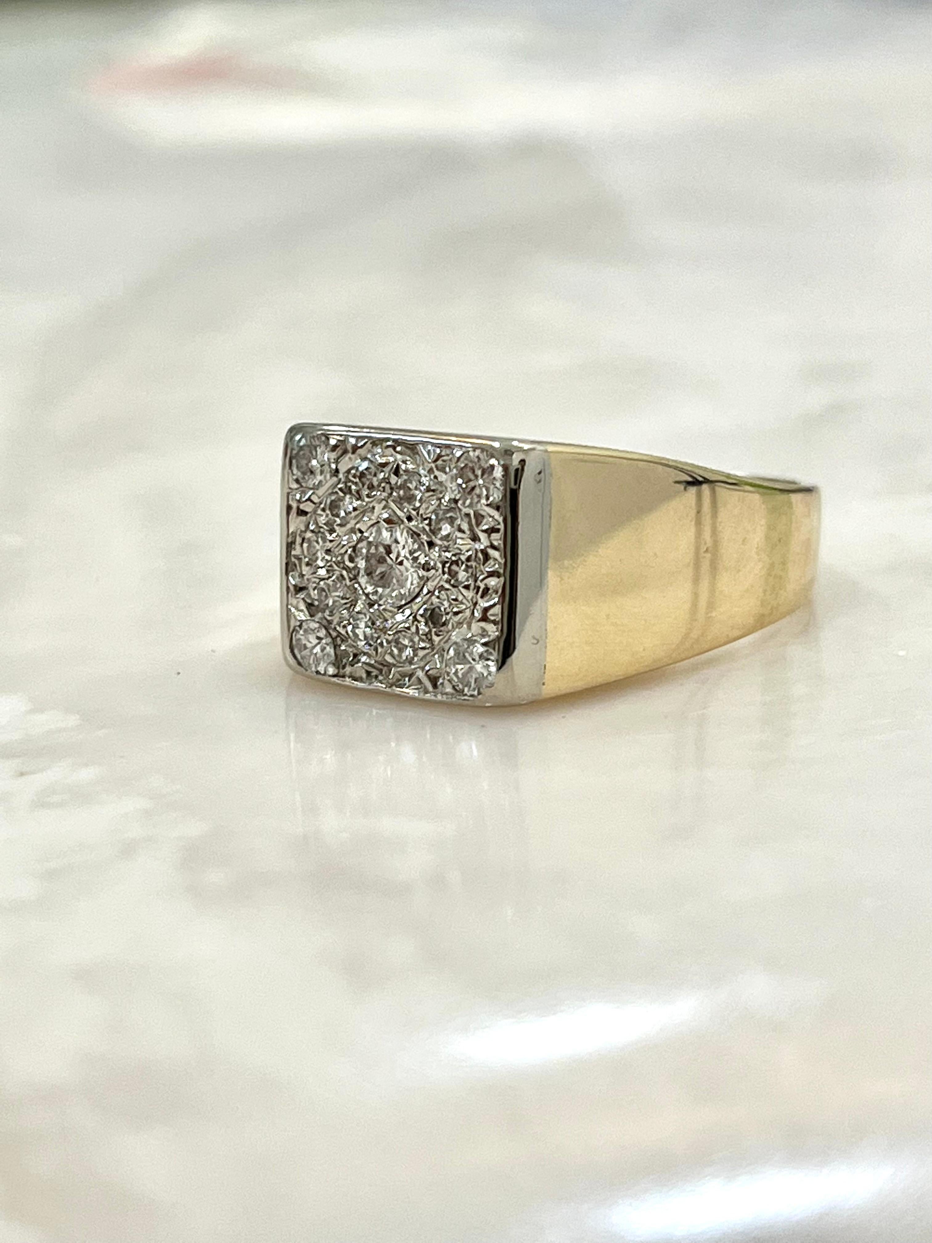 Vintage 10k Gold Mens Ring with Natural Diamonds For Sale 2
