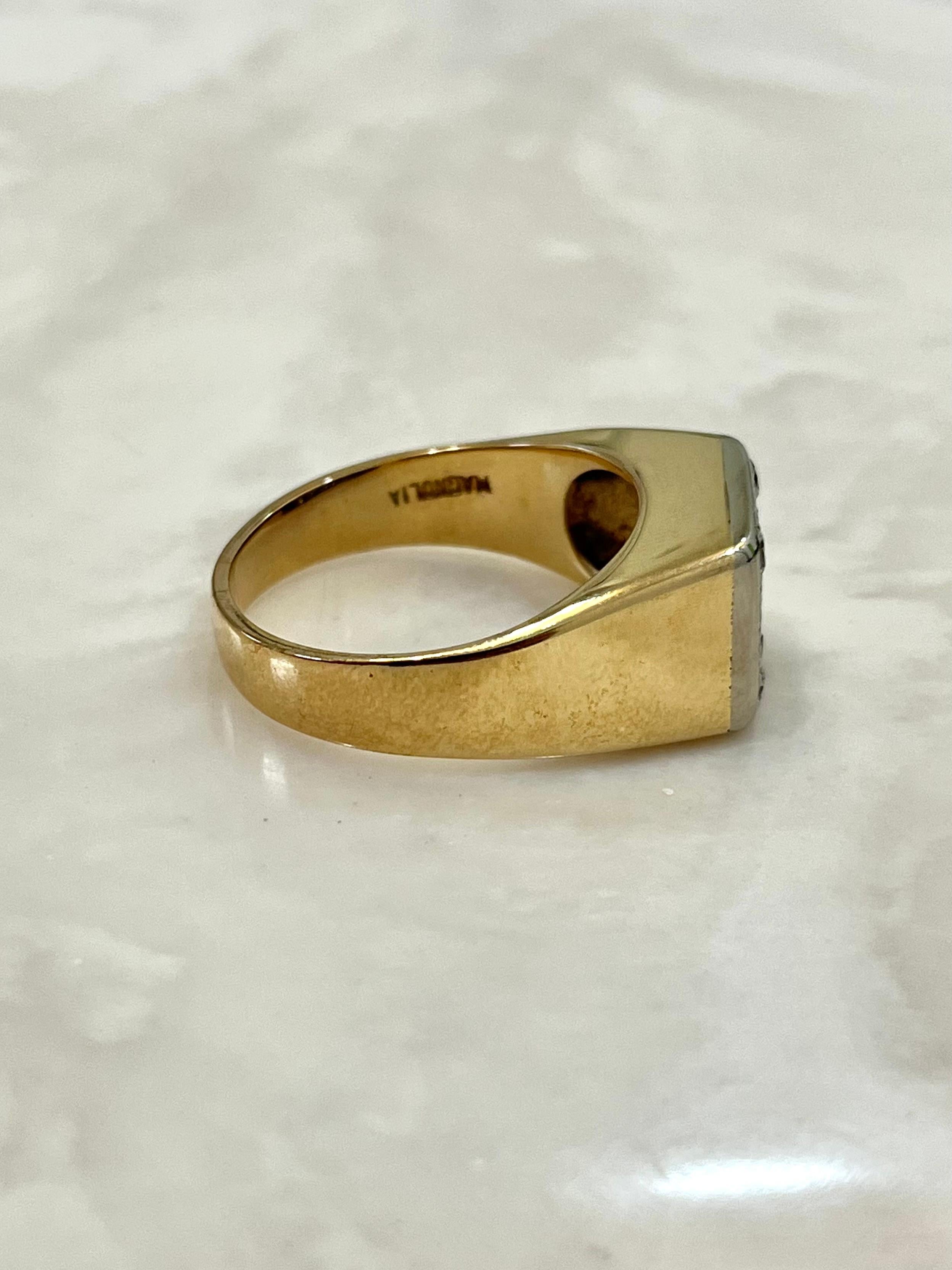 Round Cut Vintage 10k Gold Mens Ring with Natural Diamonds For Sale