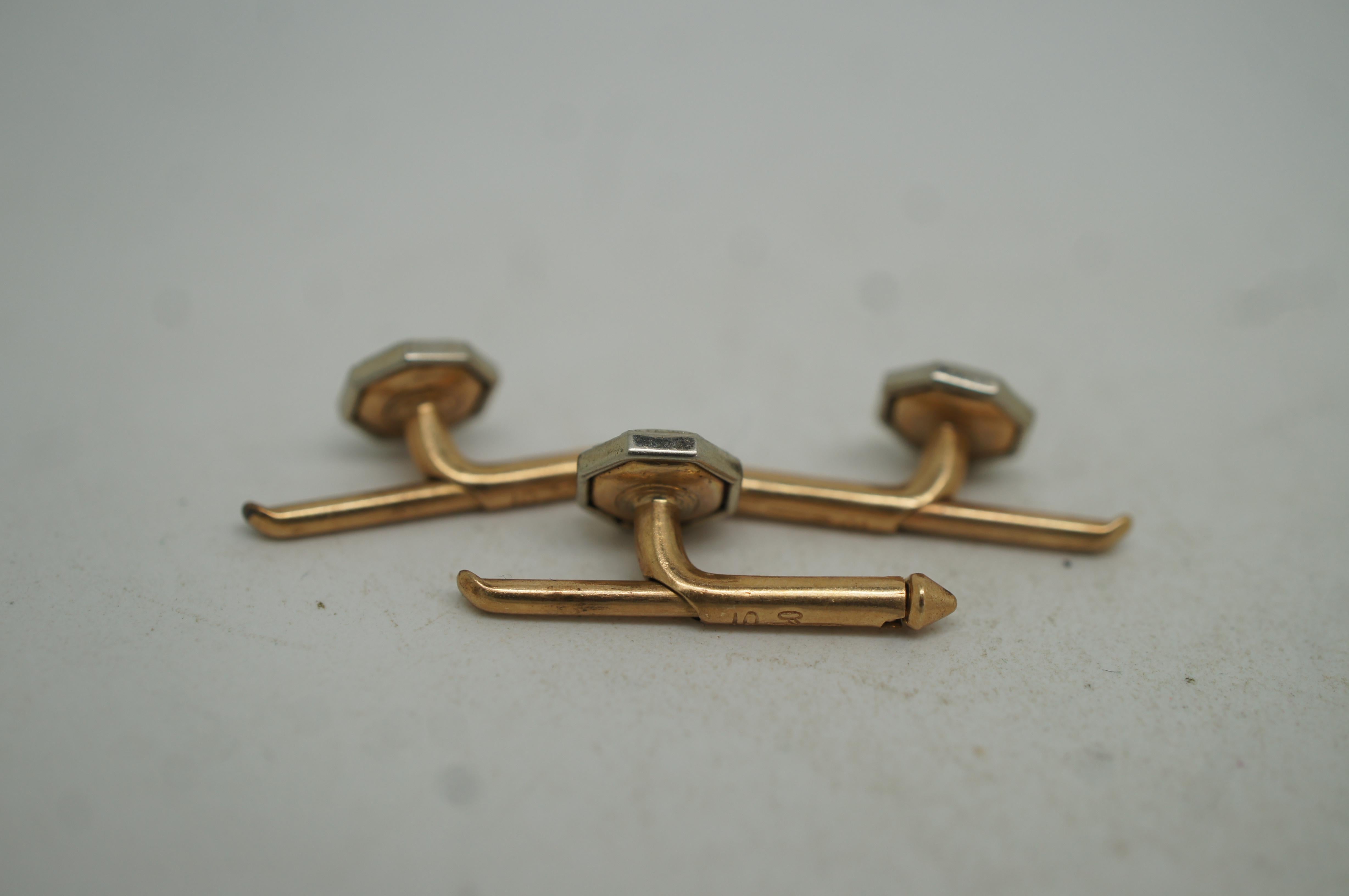 Vintage 10K Gold Mother of Pearl Cufflinks & Shirt Tux Button Studs For Sale 6