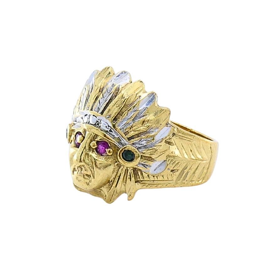 Vintage 10k Gold Native American Headdress Ring (bague de coiffure amérindienne) Bon état - En vente à Beverly Hills, CA