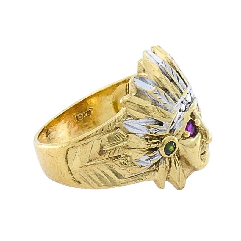 Vintage 10k Gold Native American Headdress Ring (bague de coiffure amérindienne) Pour hommes en vente