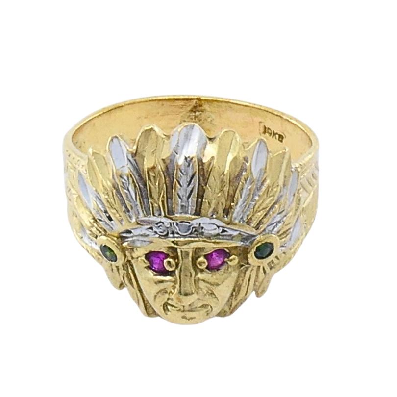 Vintage 10k Gold Native American Headdress Ring (bague de coiffure amérindienne) en vente 1
