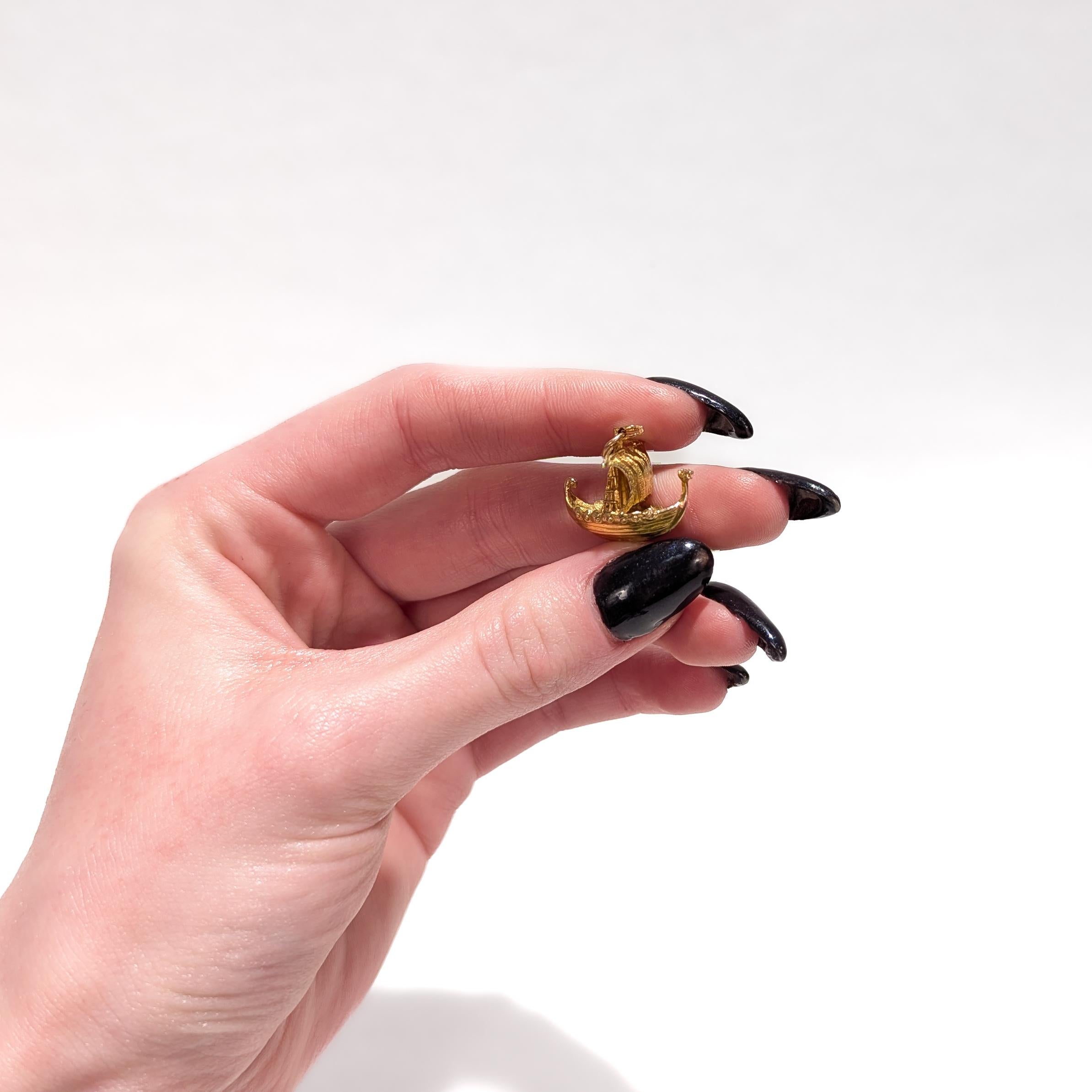 Retro Vintage 10K Gold Scandinavian Viking Longship Charm for a Bracelet For Sale