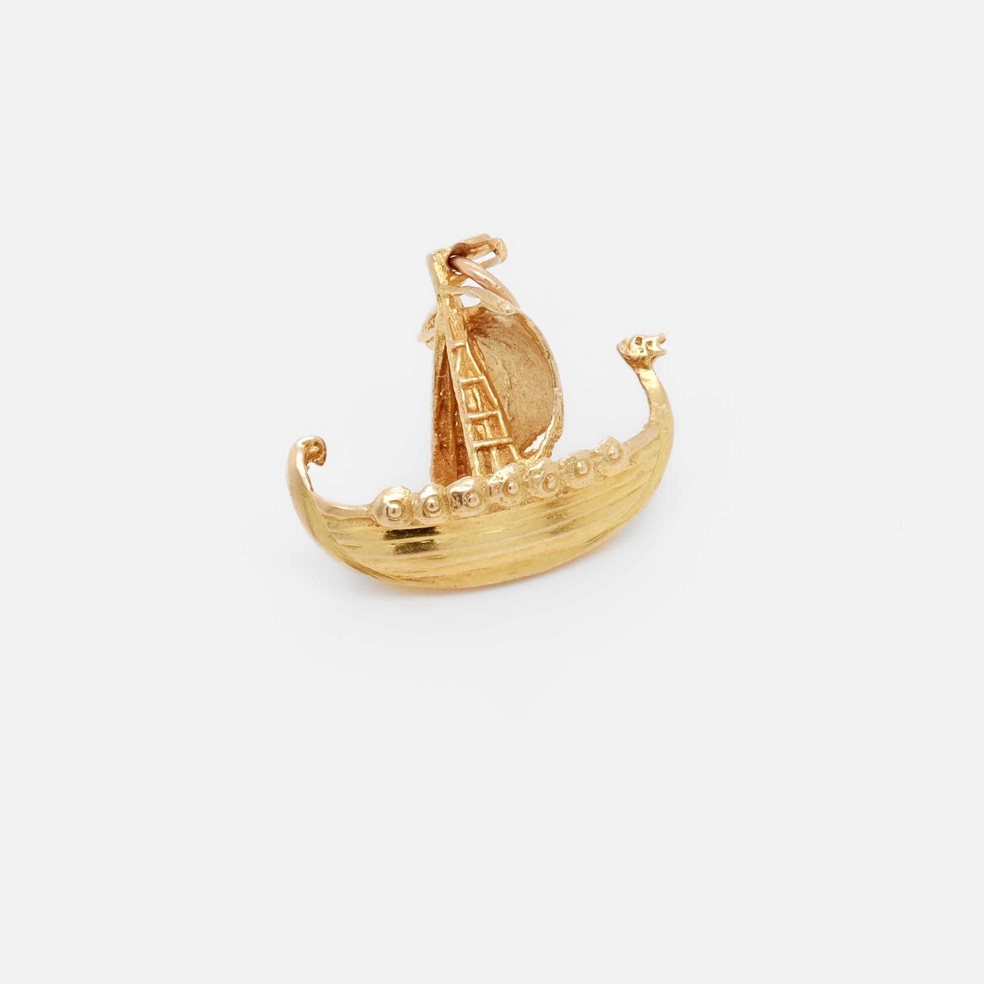Women's or Men's Vintage 10K Gold Scandinavian Viking Longship Charm for a Bracelet For Sale