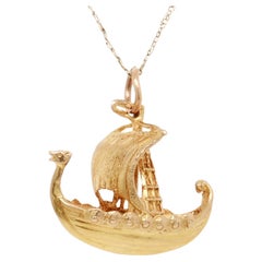 Vintage 10K Gold Scandinavian Viking Longship Charm for a Bracelet
