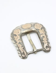 Vintage 10K Gold & Sterling Engraved Belt Buckle