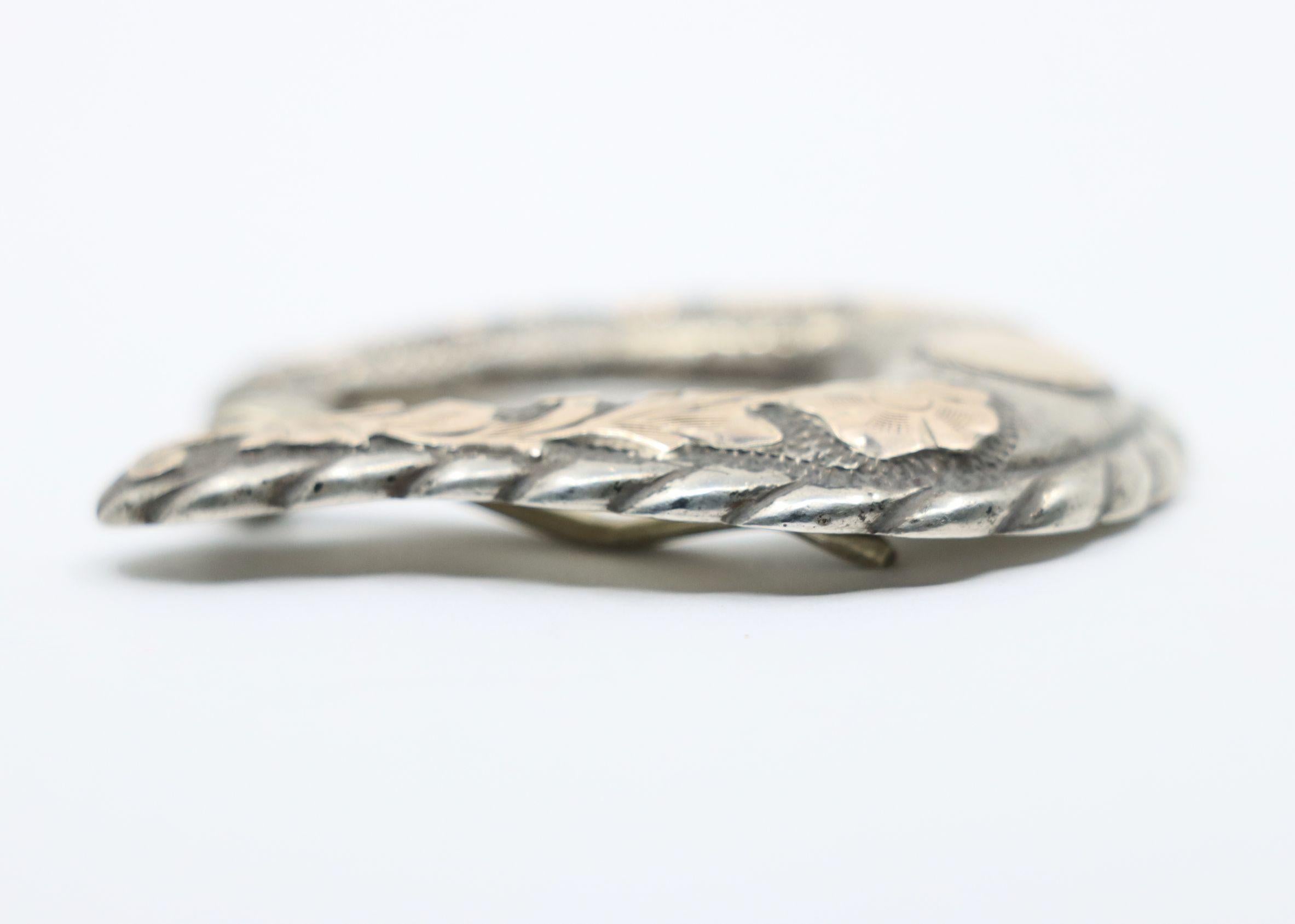 Vintage 10K Gold & Sterling Engraved Belt Buckle (boucle de ceinture) en vente 4