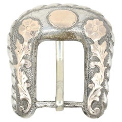 Vintage 10K Gold & Sterling Engraved Belt Buckle (boucle de ceinture)