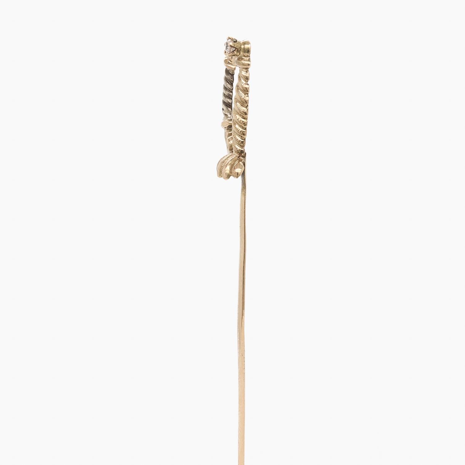 Vintage 10K Gold, Sterling Silver, & Diamond Figural Small Sword Stickpin In Good Condition For Sale In Philadelphia, PA