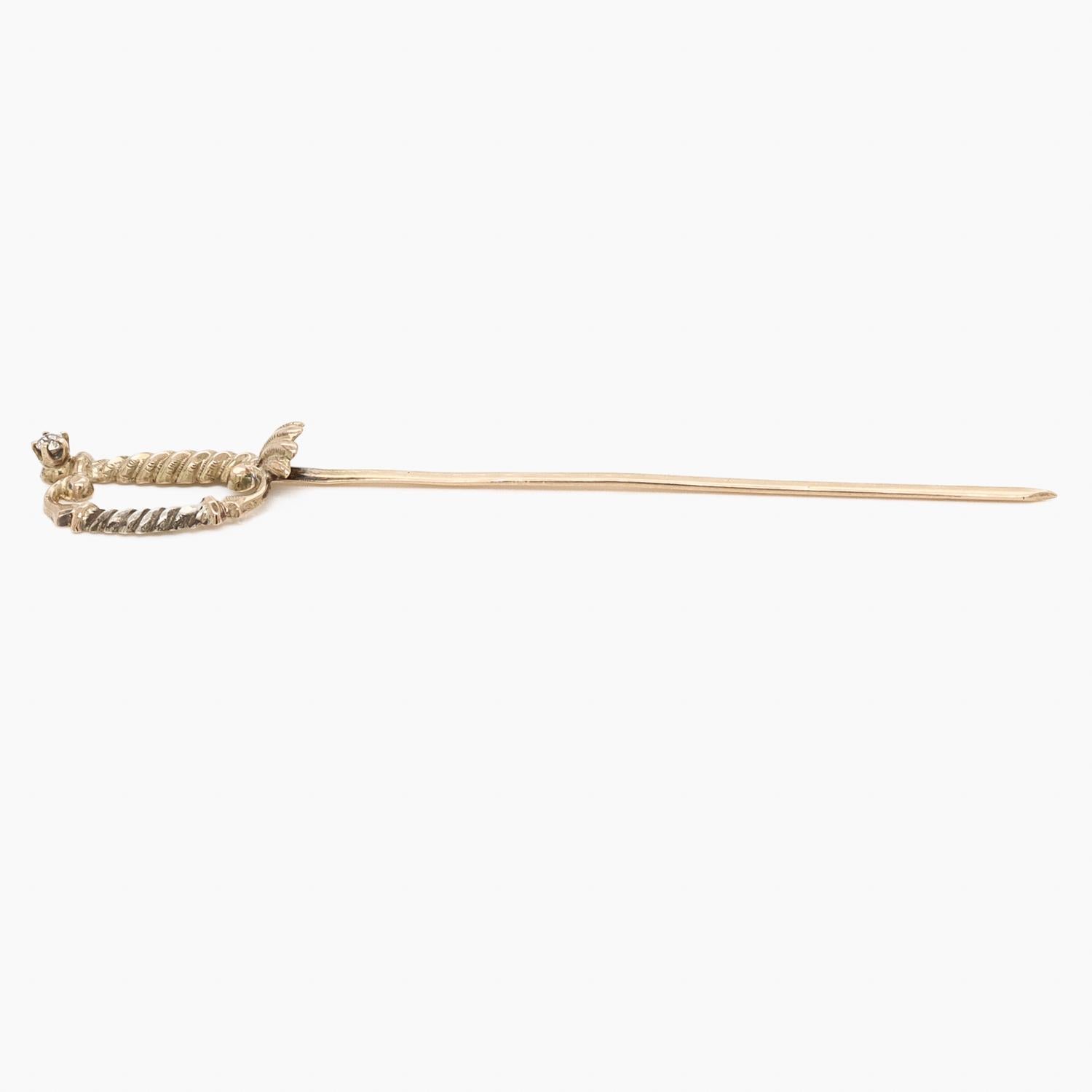 Vintage 10K Gold, Sterling Silver, & Diamond Figural Small Sword Stickpin For Sale 1