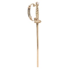 Vintage 10K Gold, Sterling Silver, & Diamond Figural Small Sword Stickpin