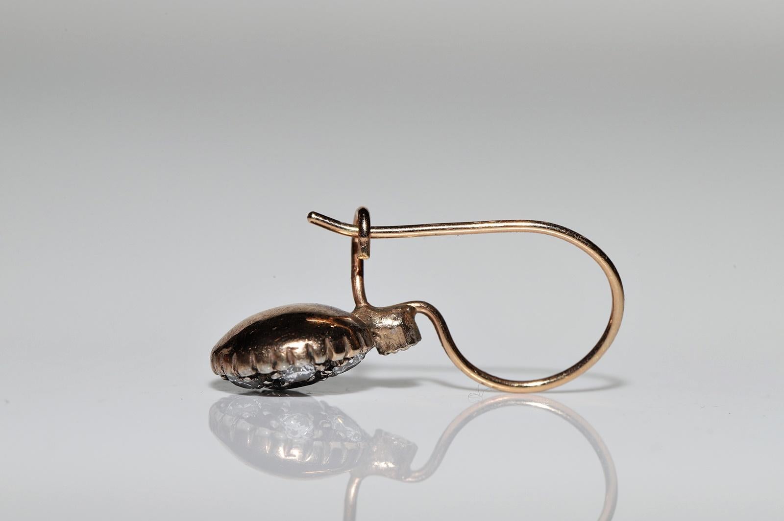 Orecchini d'epoca in oro 10k e argento con diamanti naturali decorati in vendita 7