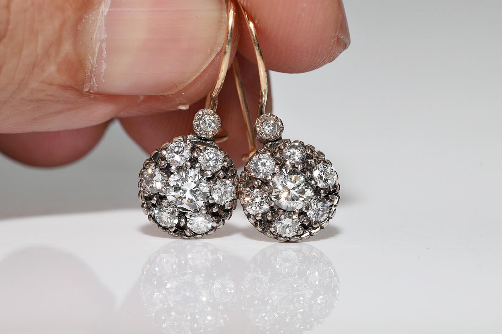 Orecchini d'epoca in oro 10k e argento con diamanti naturali decorati in vendita 8