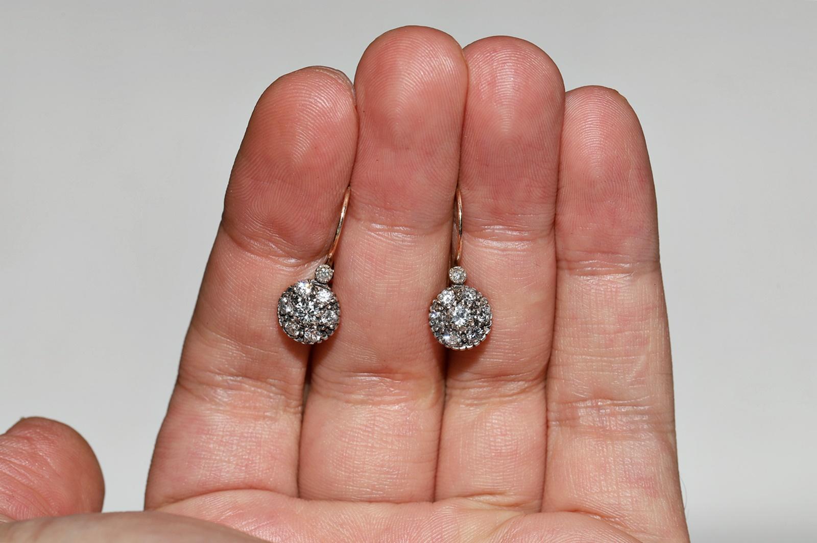 Orecchini d'epoca in oro 10k e argento con diamanti naturali decorati in vendita 9