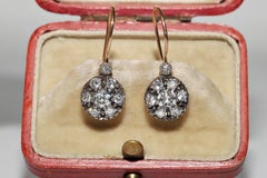 Vintage 10k Gold Top Silver Natural Diamond Decorated Pretty Earring