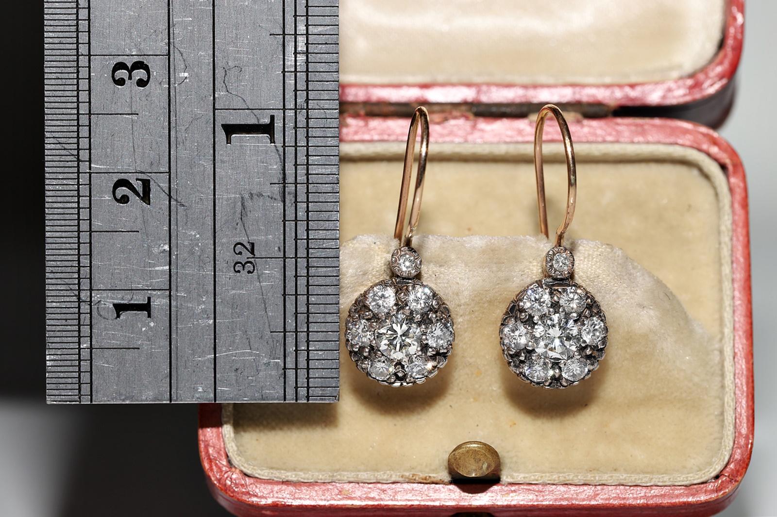 Rétro Orecchini d'epoca in oro 10k e argento con diamanti naturali decorati in vendita