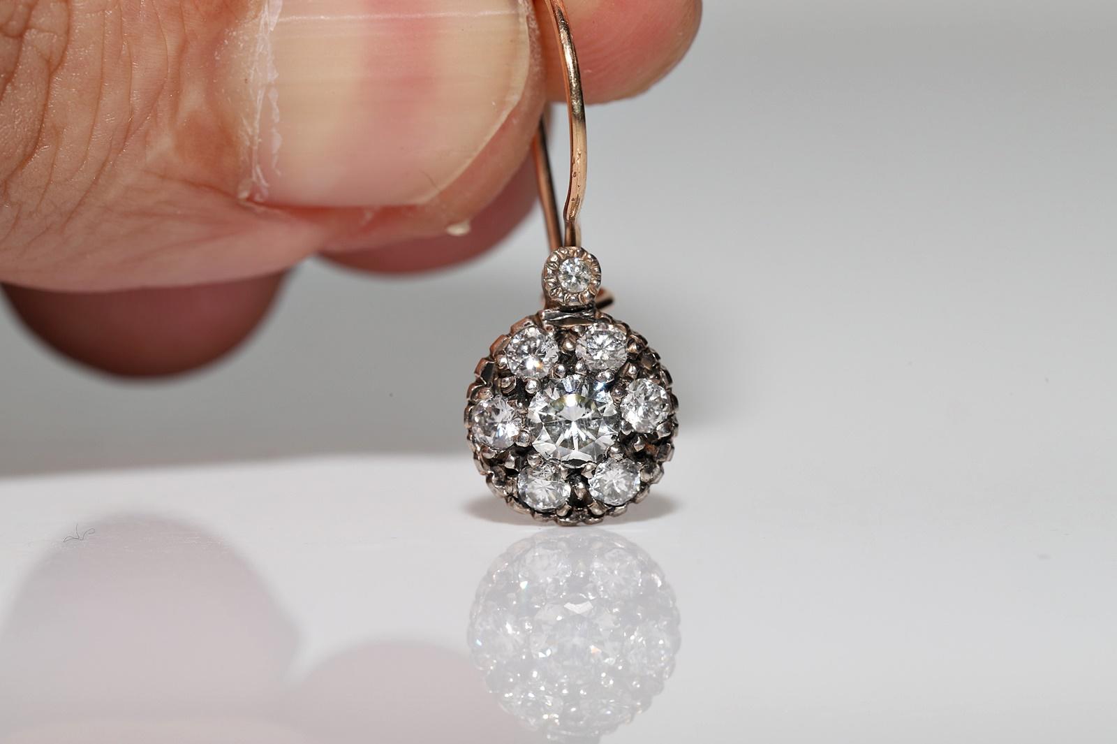 Vintage 10k Gold Top Silver Natural Diamond Decorated Pretty Earring  In Good Condition For Sale In Fatih/İstanbul, 34