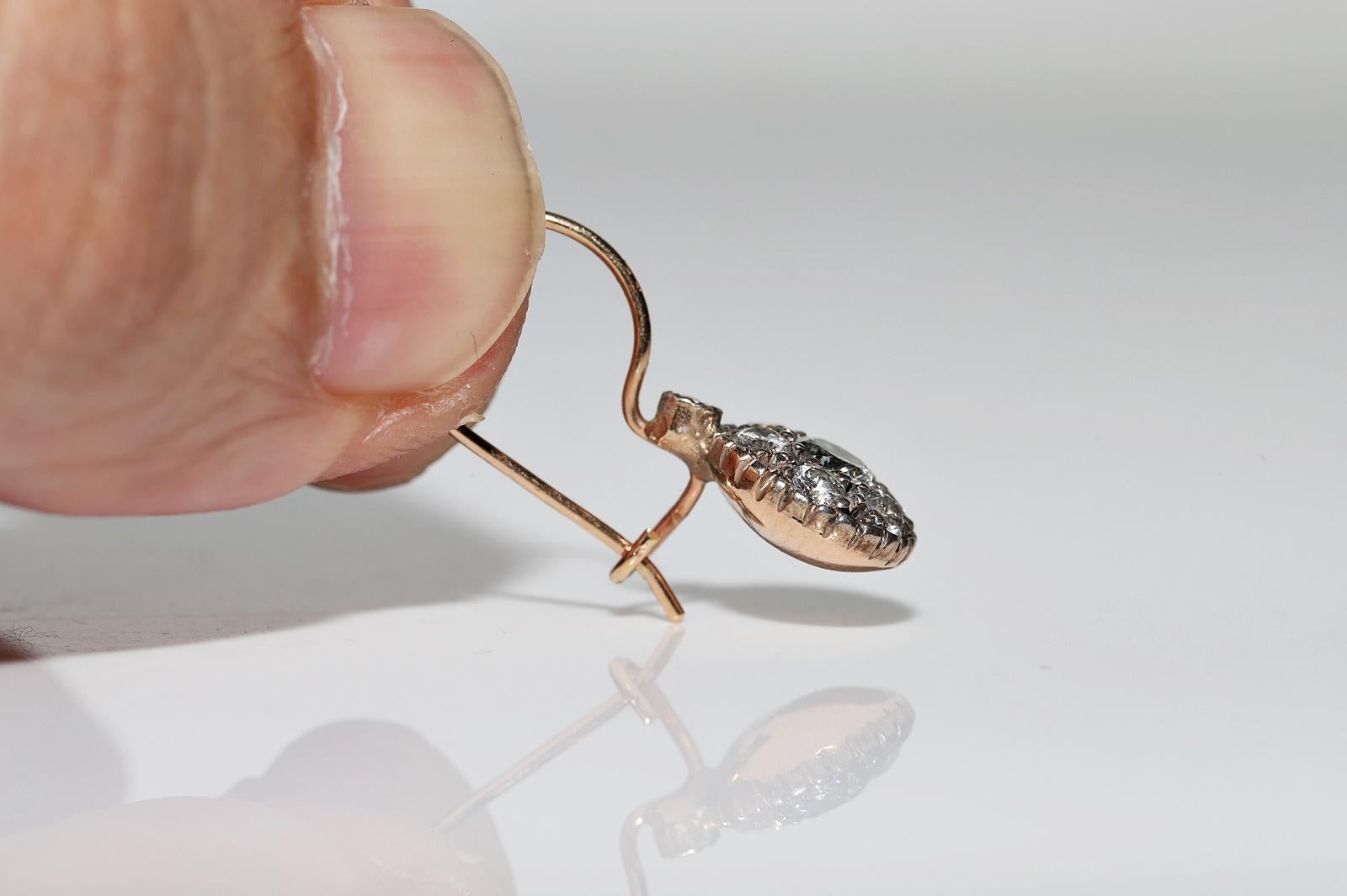 Donna Orecchini d'epoca in oro 10k e argento con diamanti naturali decorati in vendita