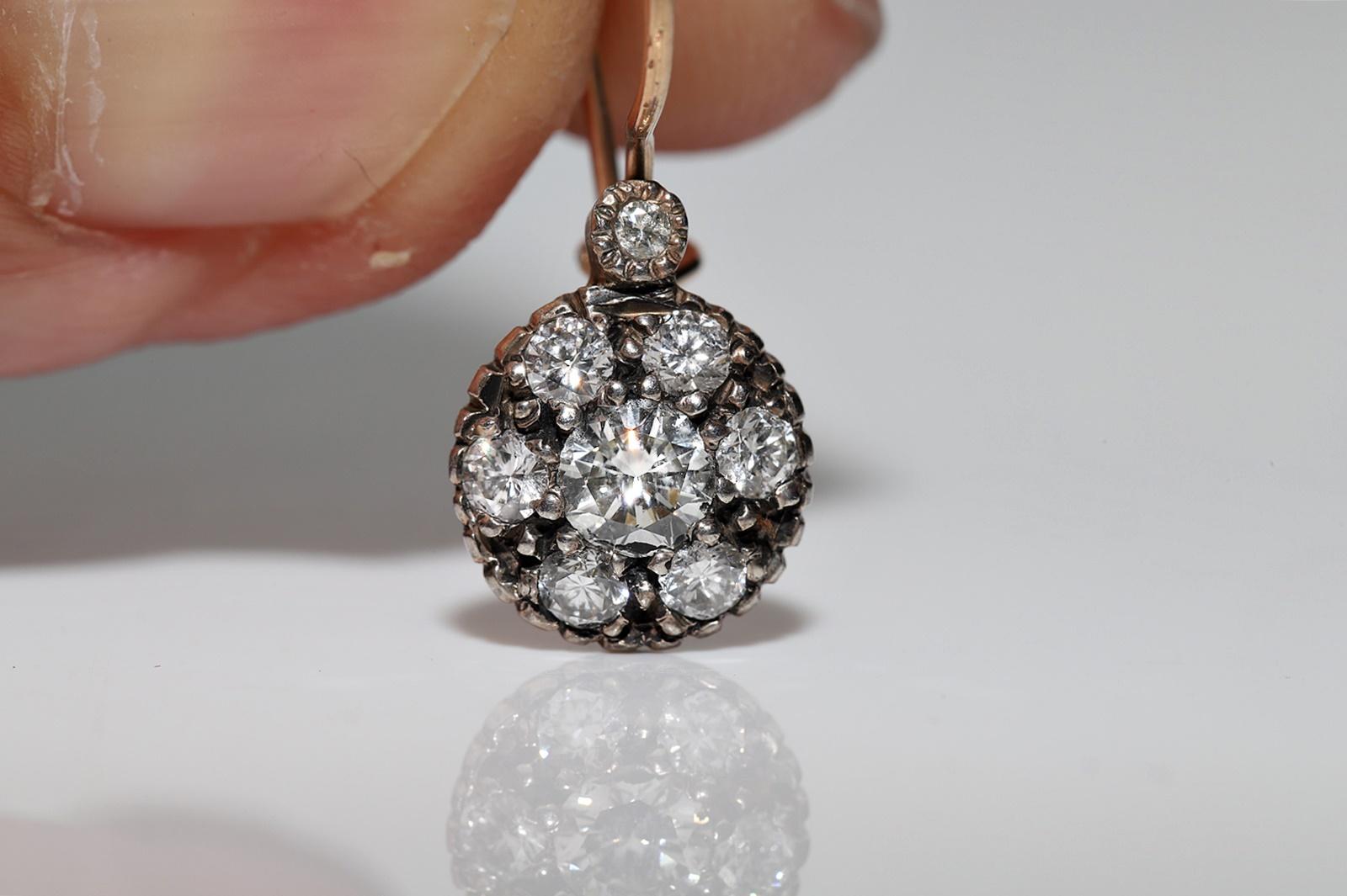 Orecchini d'epoca in oro 10k e argento con diamanti naturali decorati in vendita 2
