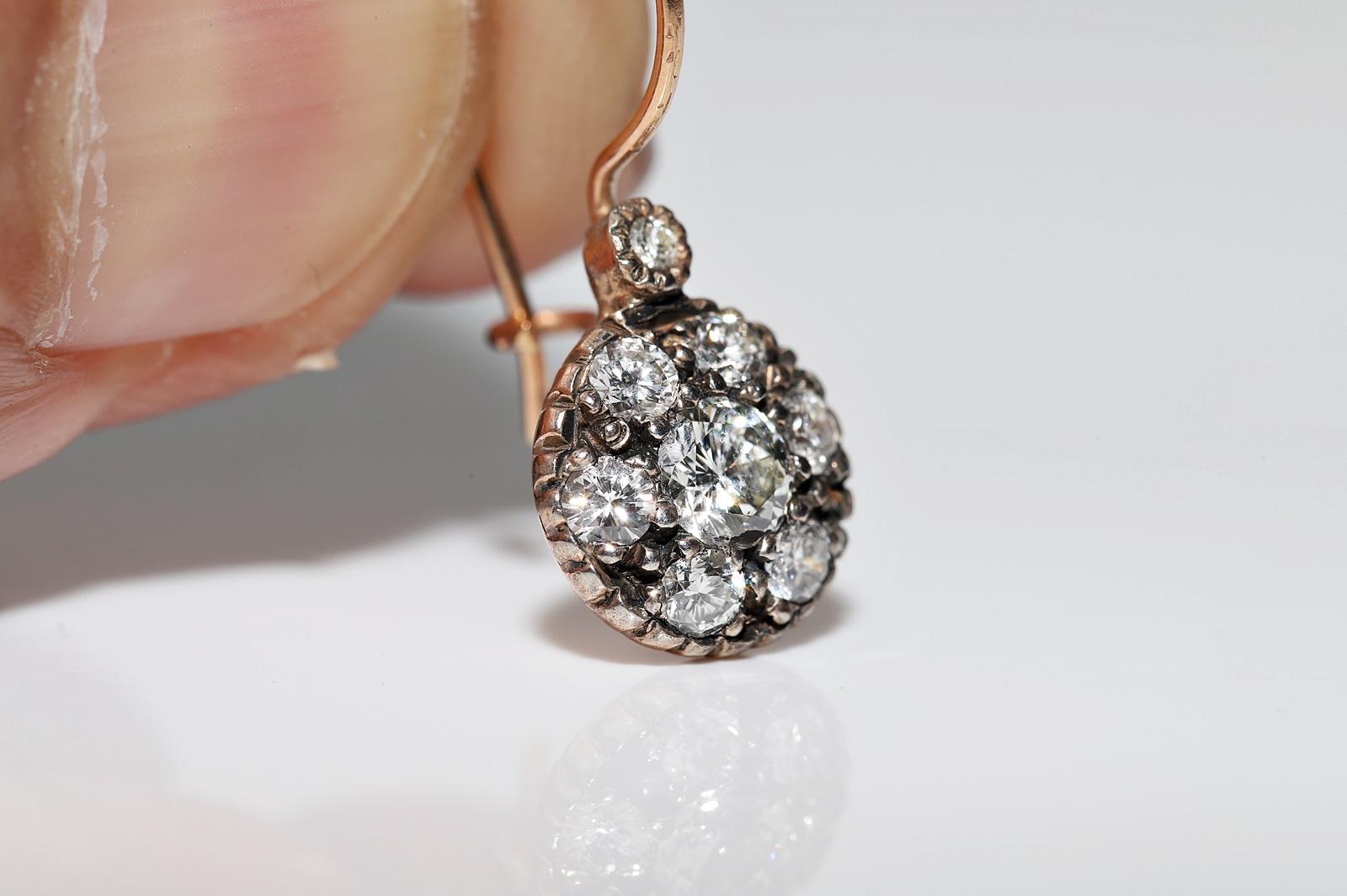 Orecchini d'epoca in oro 10k e argento con diamanti naturali decorati in vendita 3