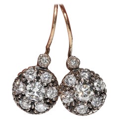 Pendiente Bonito Decorado con Diamantes Naturales de Plata Superior de Oro de 10k Vintage