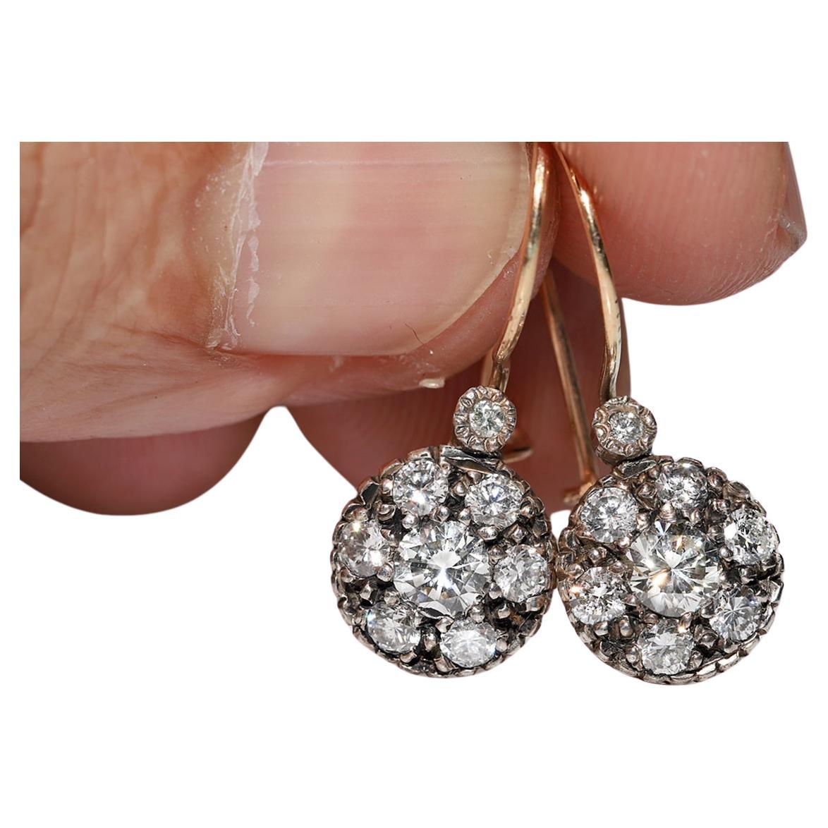 Vintage 10k Gold Top Silver Natural Diamond Decorated Pretty Earring  For Sale