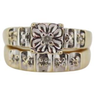 Juego de alianzas vintage de diamantes multitono de 10k. Art Déco diamante pequeño Novias en venta