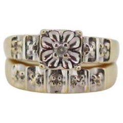 Used 10k Multi-Tone Diamond Wedding Ring set. Art Deco small diamond Bridal