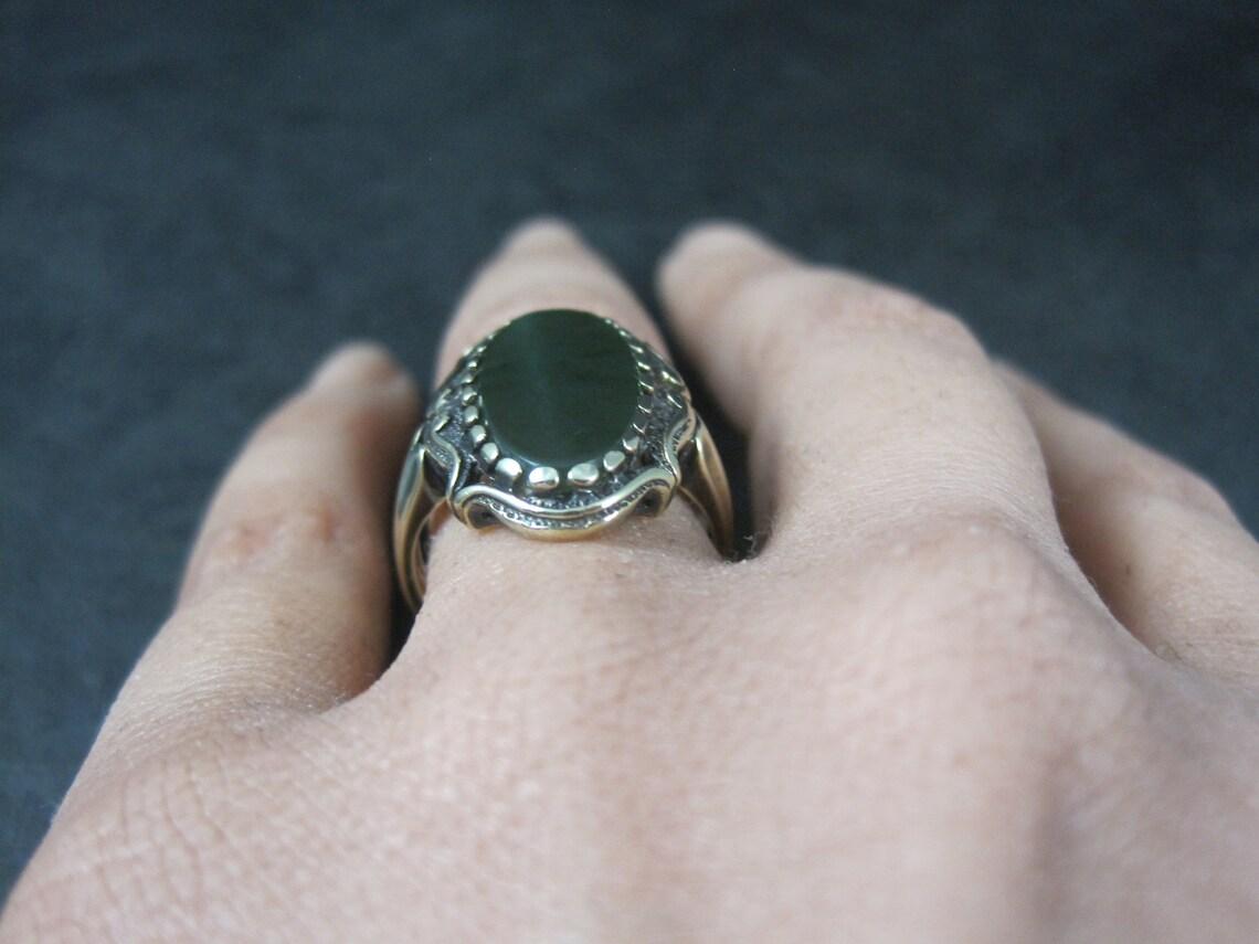 Vintage 10k Nephrite Jade Ring Size 6.5 For Sale 3