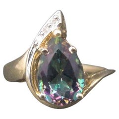 Vintage 10K Pear Cut Mystic Topaz Ring Size 6