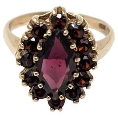 Vintage 10k Red Garnet Ring Navette Marquise Cluster Solid Yellow Gold Size 6.5