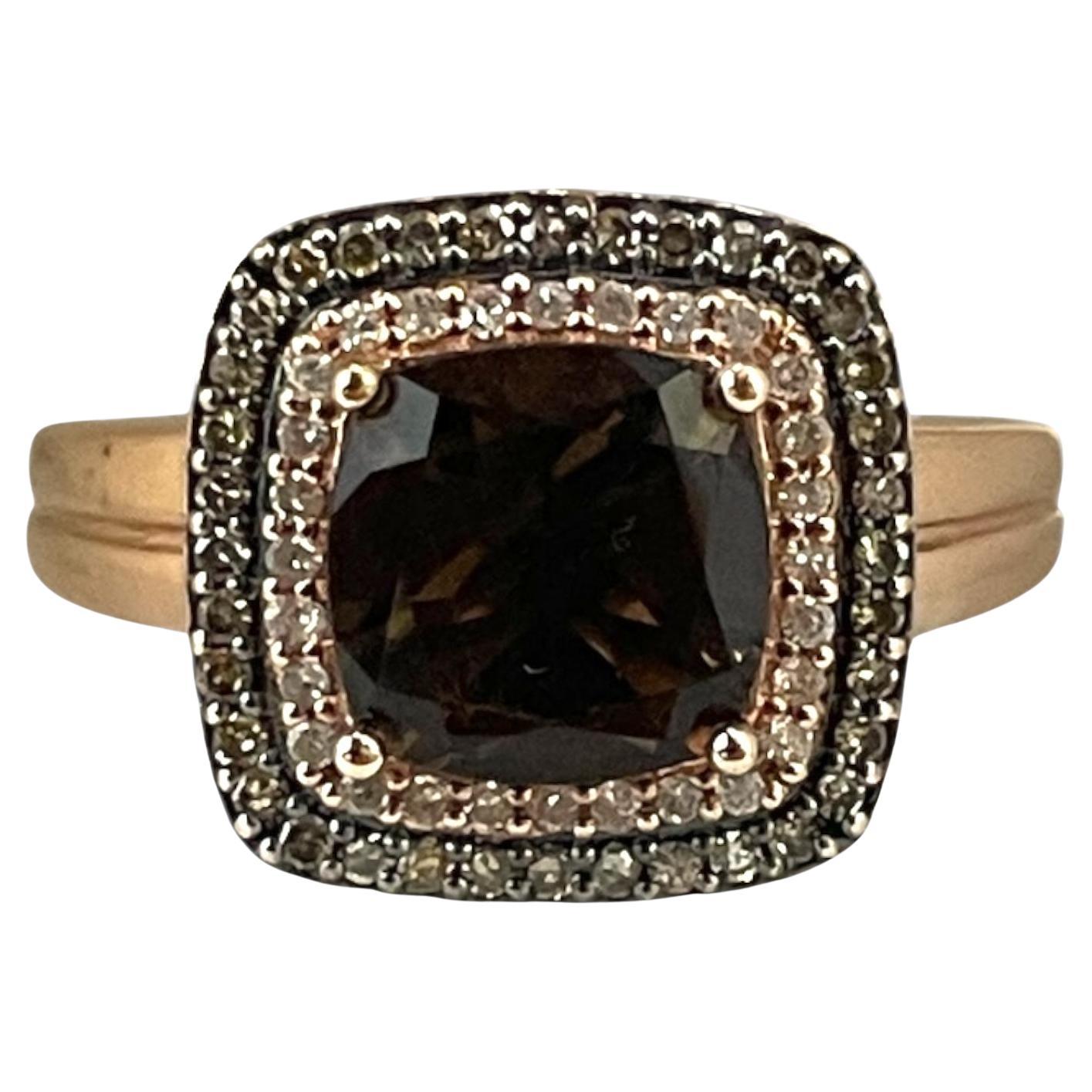 Vintage Massiv Rose Gold Rauchquarz und Diamant Halo Ring im Angebot