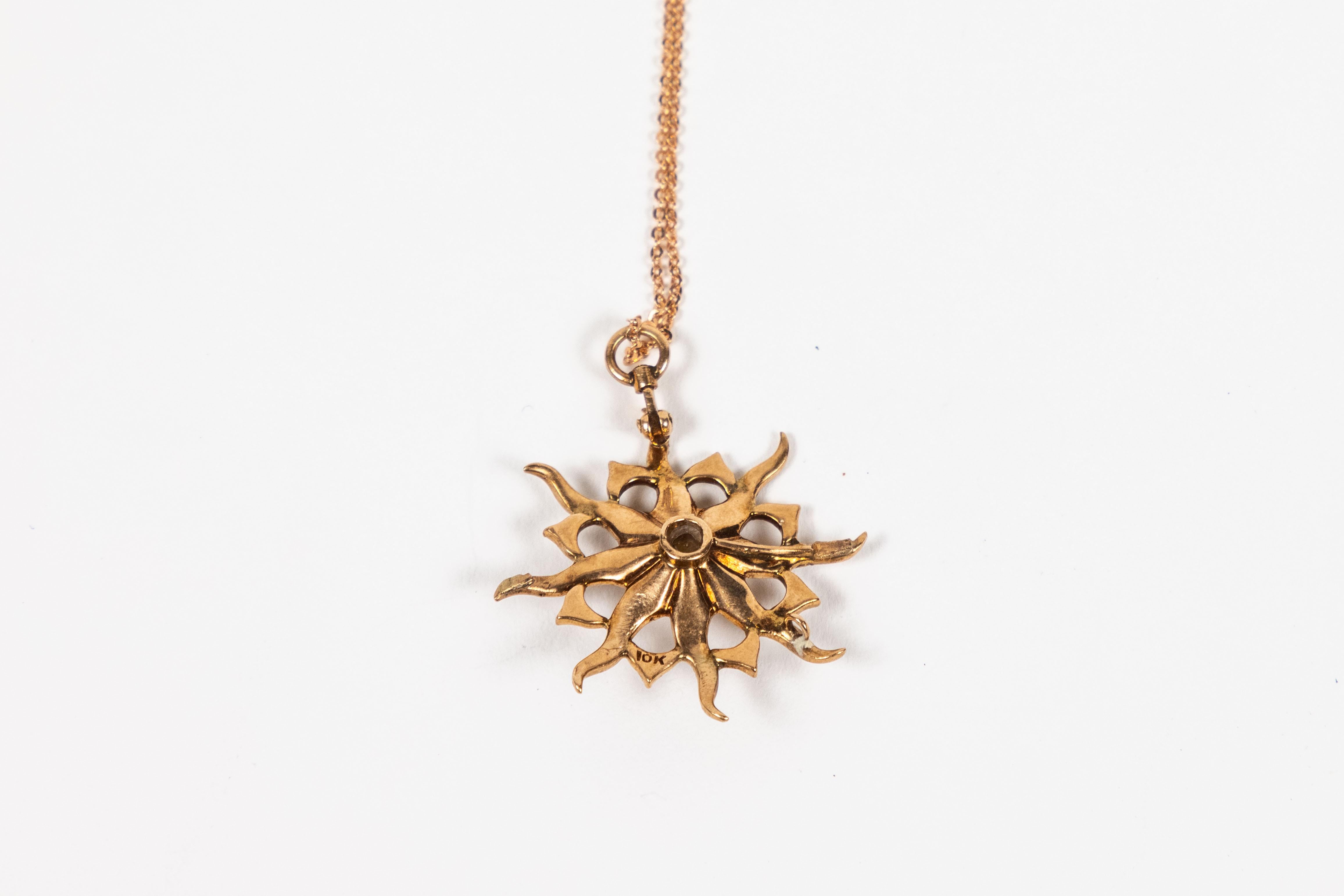 Vintage 10 Karat Rose Gold Starburst Pendant with Seed Pearls 1