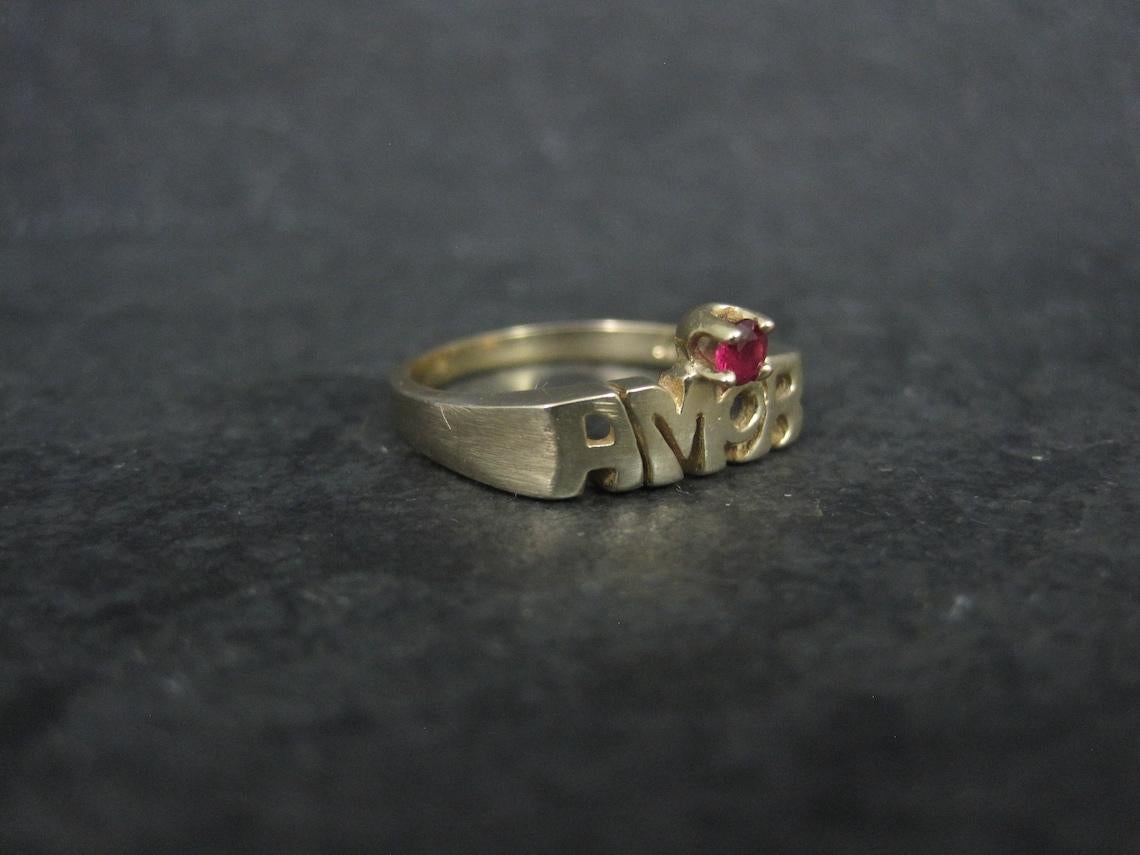 Art Deco Vintage 10K Ruby Amor Love Ring Size 6.5