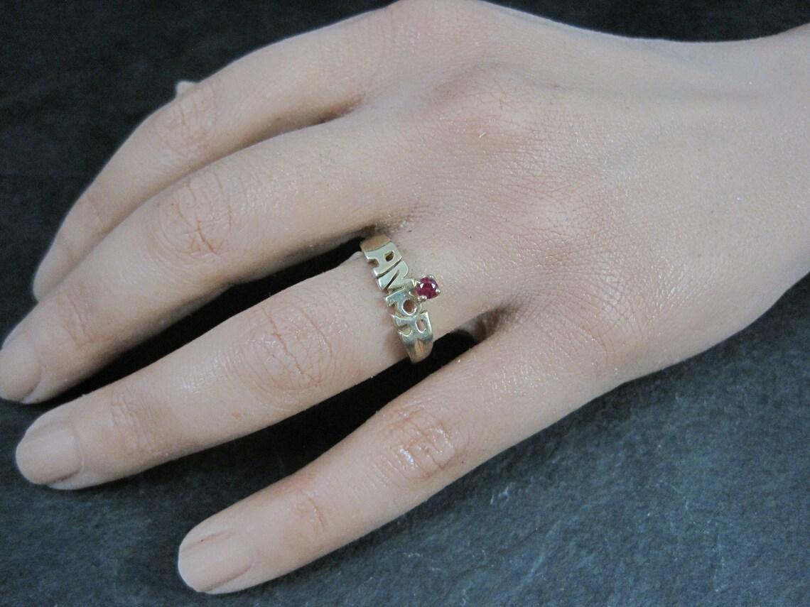 Vintage 10K Ruby Amor Love Ring Size 6.5 2