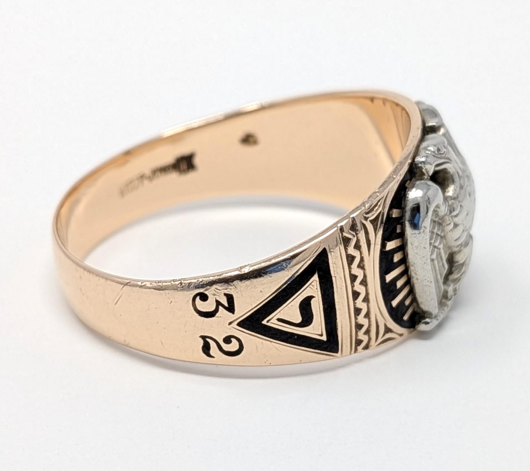 Men's Vintage 10k Scottish Rite Ring Herff Jones Masonic Solid Yellow Gold US Size 11 For Sale