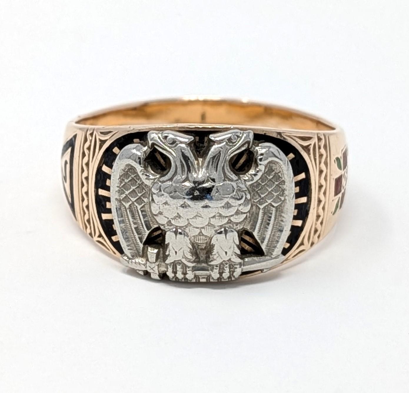 Vintage 10k Scottish Rite Ring Herff Jones Masonic Solid Yellow Gold US Size 11 For Sale 1