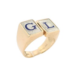 Vintage 10k Solid Gold Enamel Work Letter G L Fluted Background Band Ring