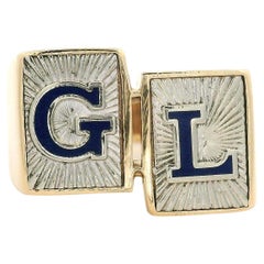 Vintage 10k Solid Gold Enamel Work Letter G L Fluted Background Band Ring