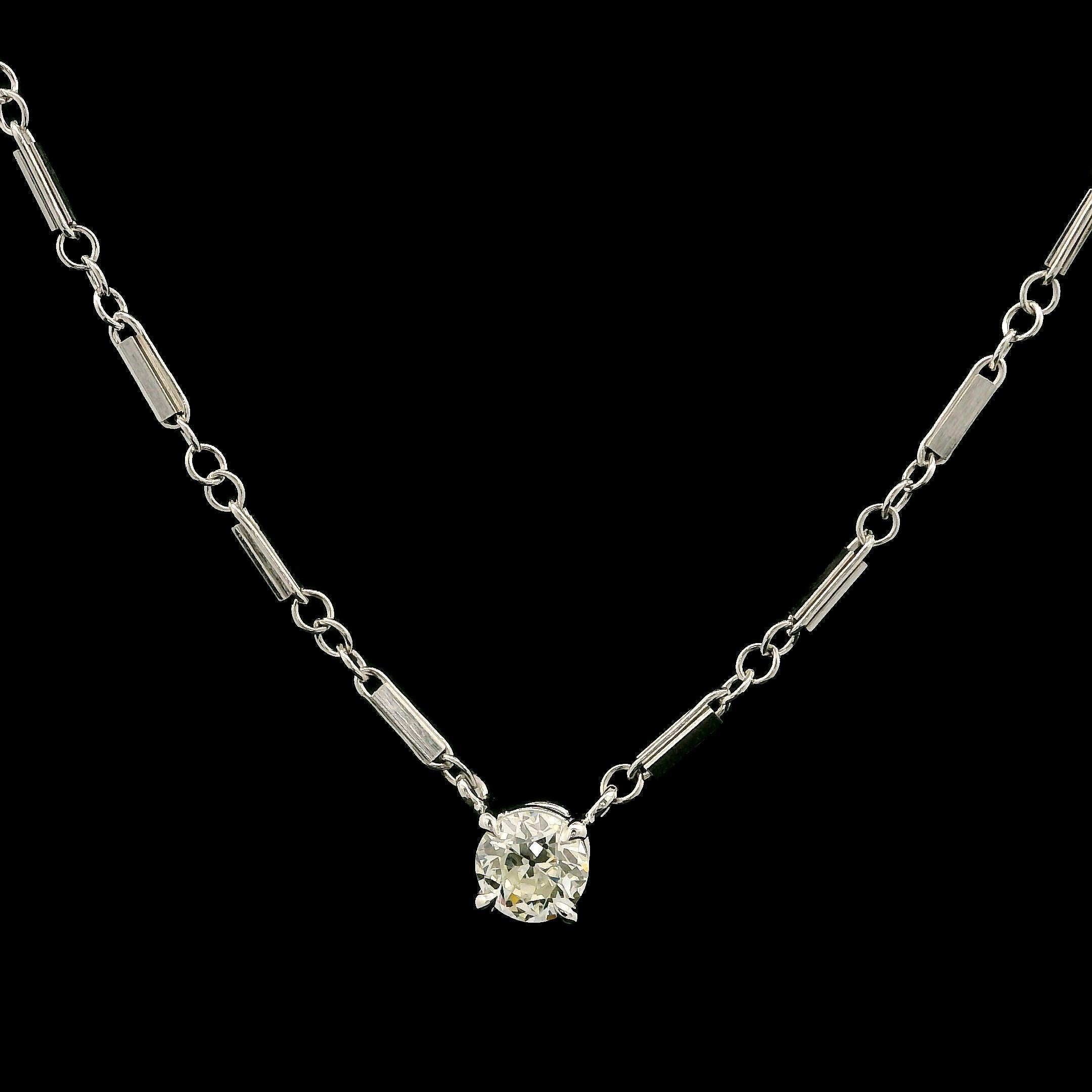 Collar Colgante Vintage Oro Blanco 10k 0.35ct Diamante Viejo Europeo Solitario Corte europeo antiguo en venta