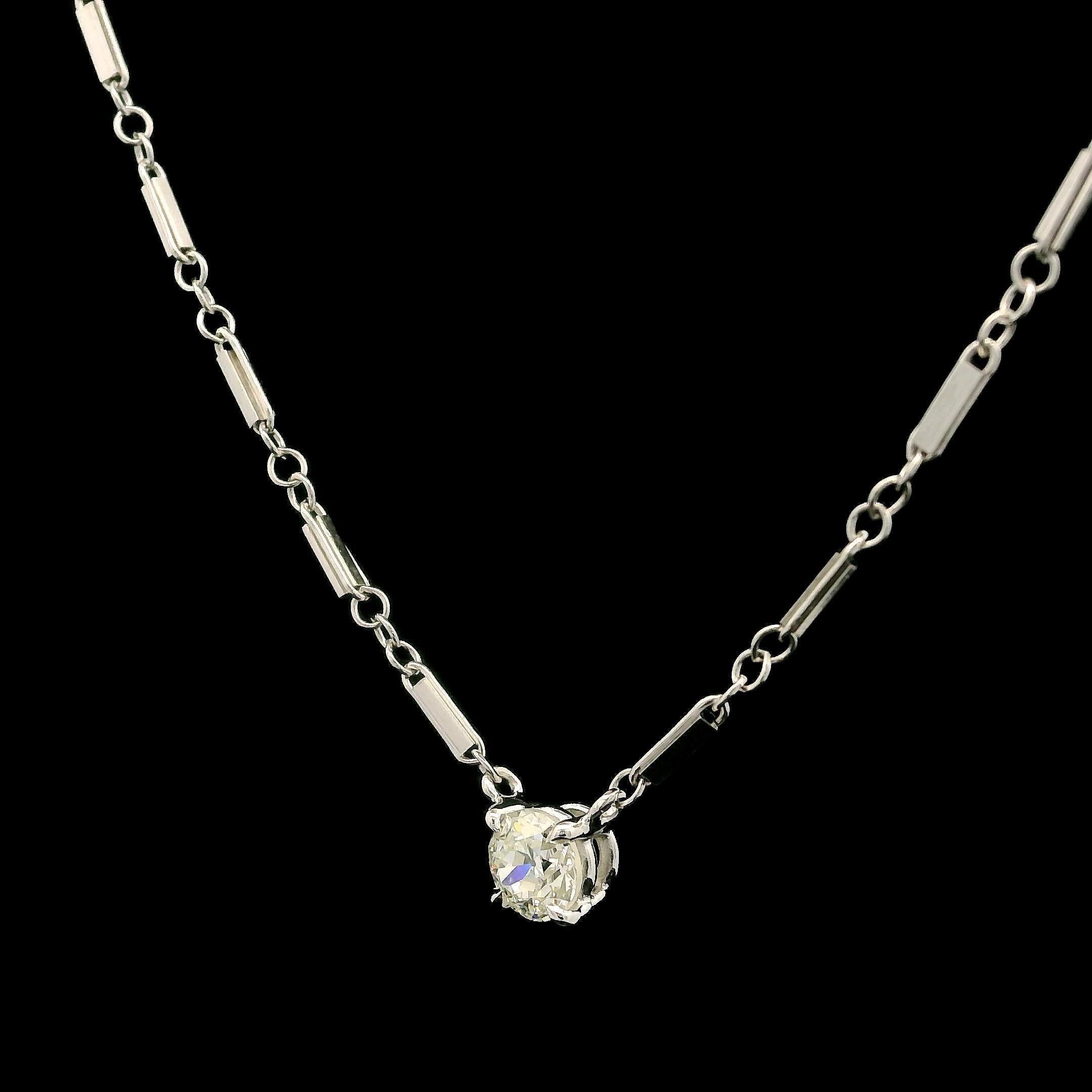 Collar Colgante Vintage Oro Blanco 10k 0.35ct Diamante Viejo Europeo Solitario en Bueno estado para la venta en Montclair, NJ
