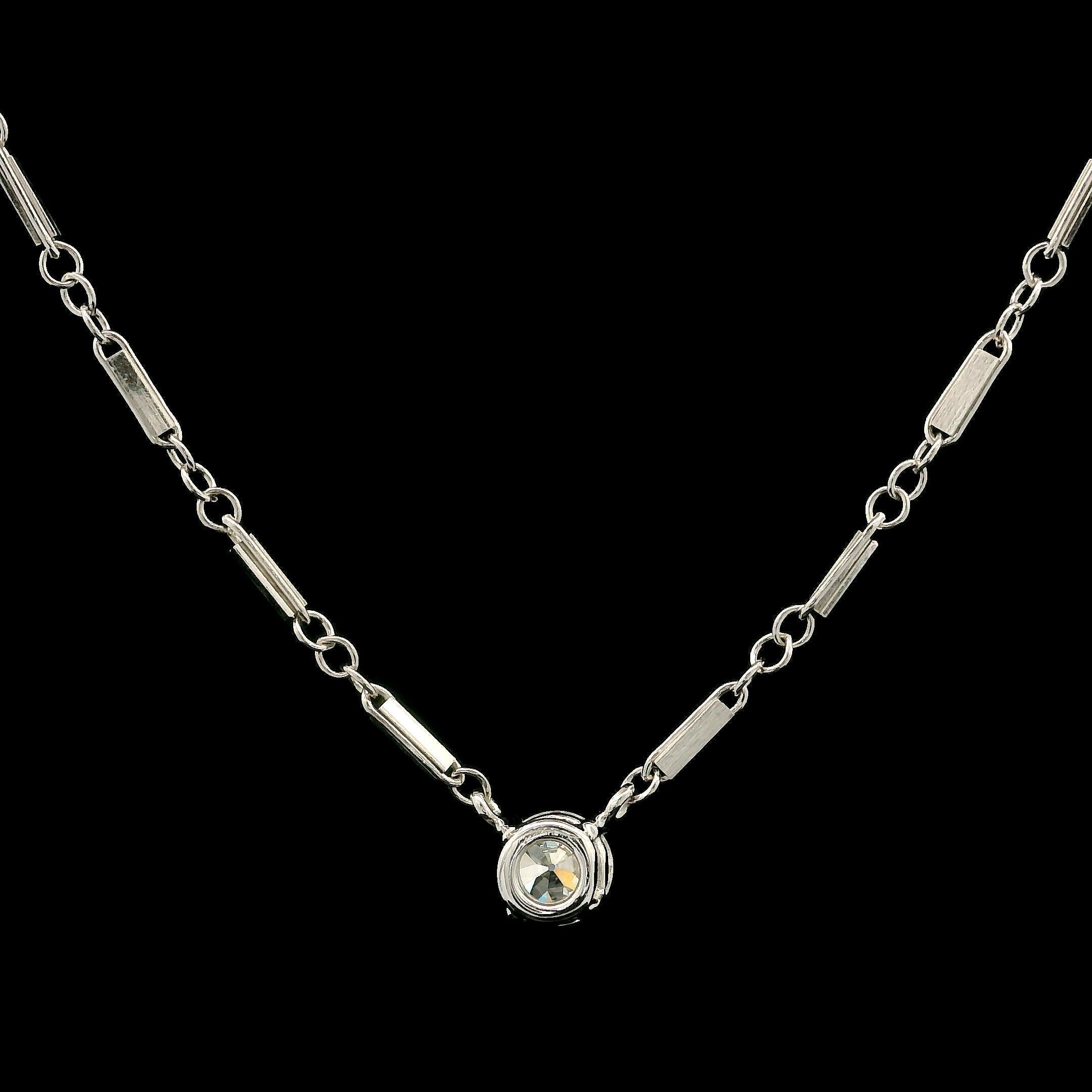 Collar Colgante Vintage Oro Blanco 10k 0.35ct Diamante Viejo Europeo Solitario en venta 1