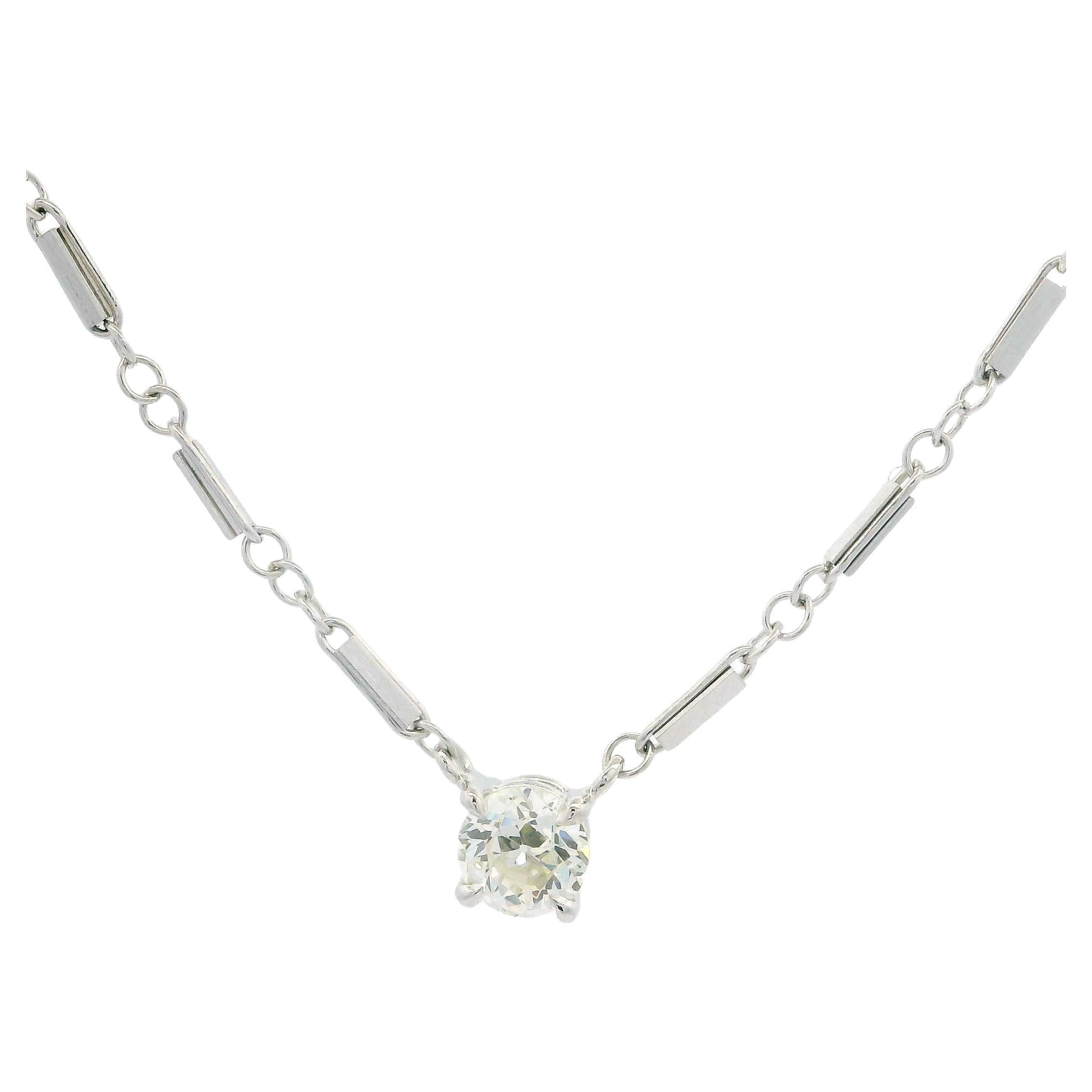 Collar Colgante Vintage Oro Blanco 10k 0.35ct Diamante Viejo Europeo Solitario