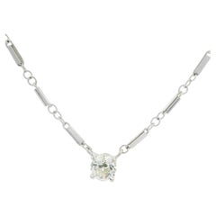 Collar Colgante Vintage Oro Blanco 10k 0.35ct Diamante Viejo Europeo Solitario