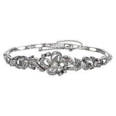 Pulsera vintage de oro blanco de 10k con motivo floral de diamantes