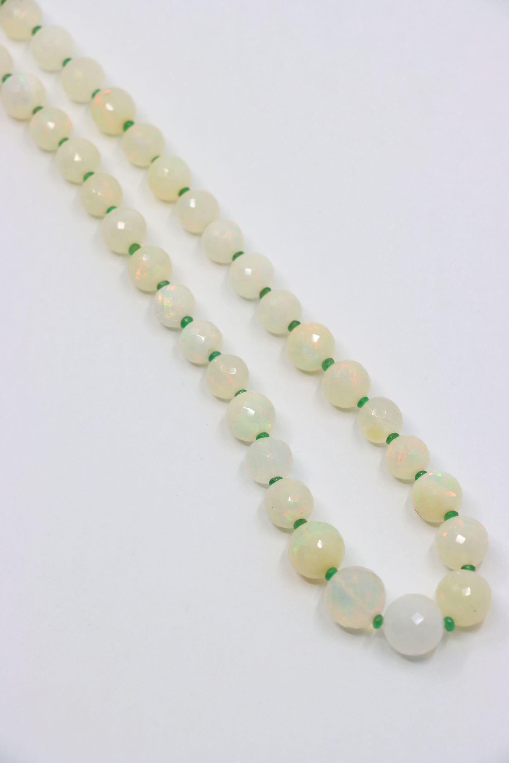 Vintage 10K White Gold Opal Bead Necklace For Sale 6