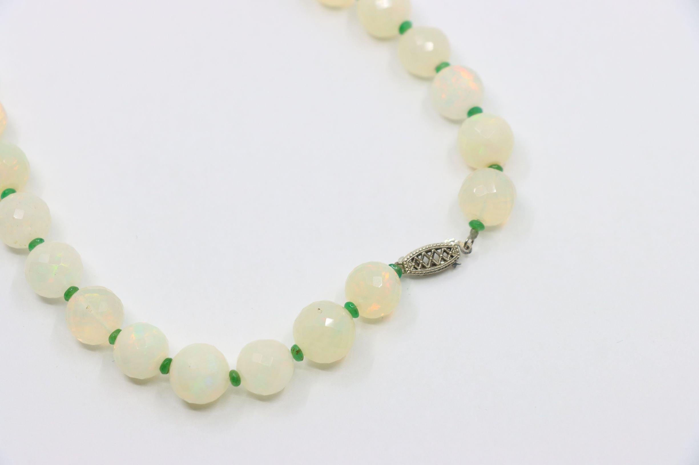 Vintage 10K White Gold Opal Bead Necklace For Sale 7