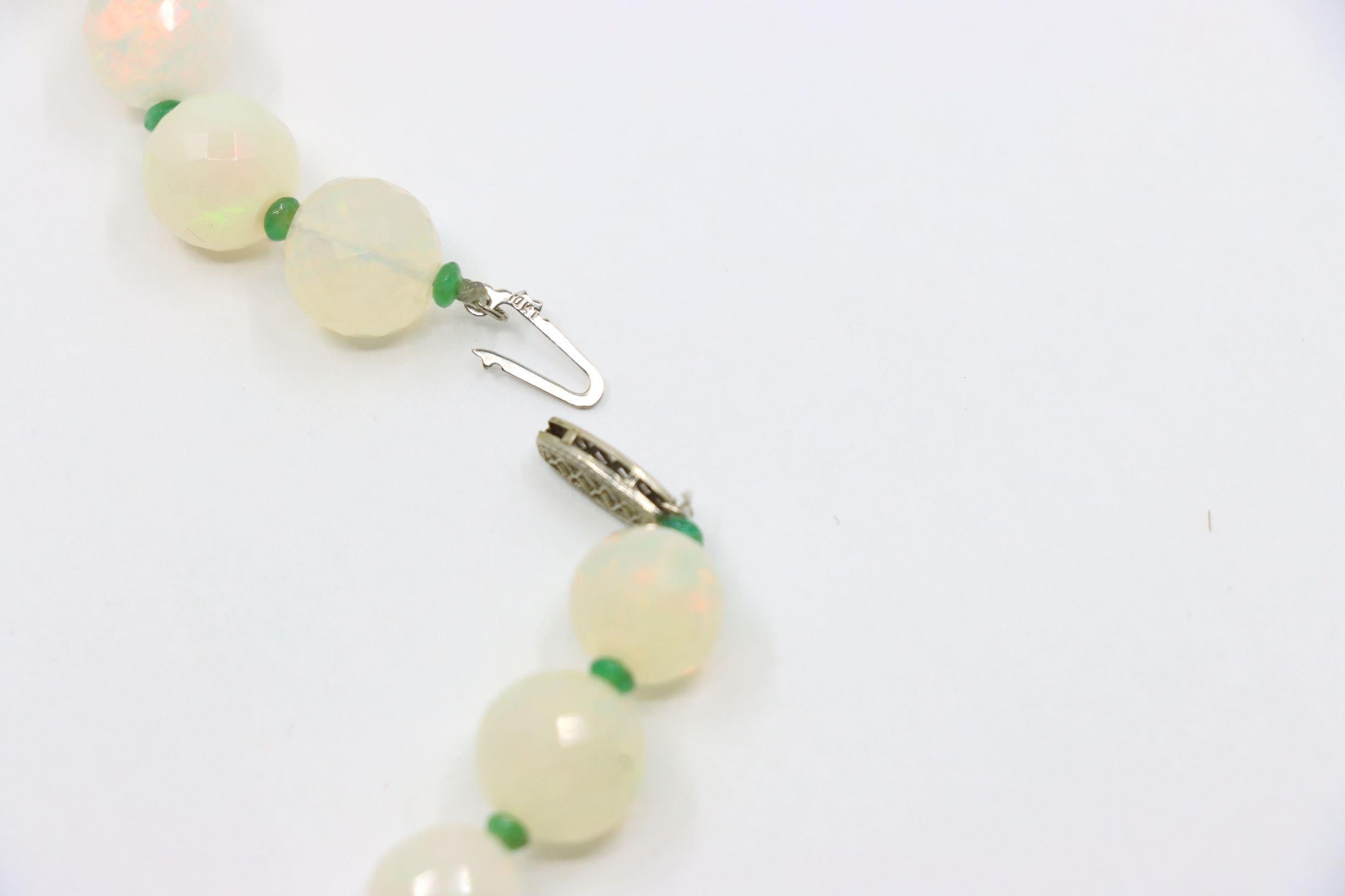 Vintage 10K White Gold Opal Bead Necklace For Sale 8