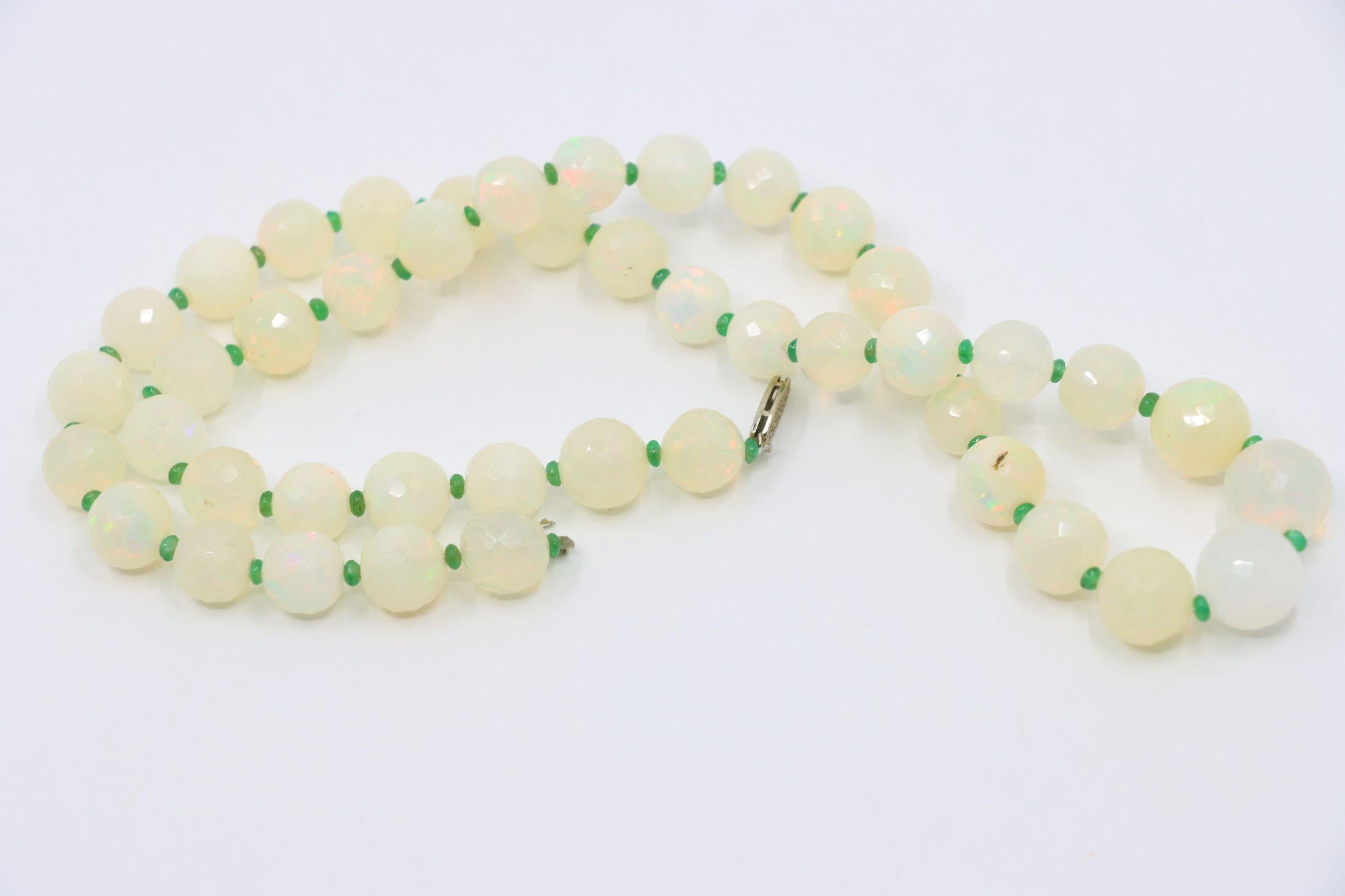 Vintage 10K White Gold Opal Bead Necklace For Sale 9